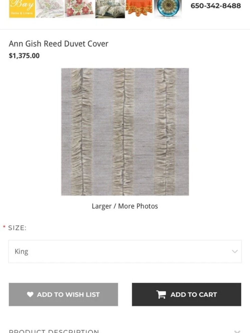 Ann Gish Reed Duvet Cover King Beige Flax Brand New